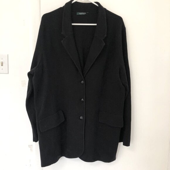 Ralph Lauren Women's Black Combed 100%Cotton Blazer Suit Jacket Plus Size XL - Picture 3 of 10